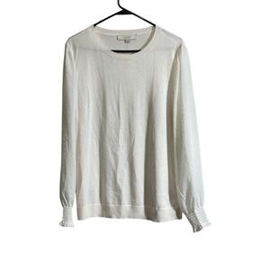 NWT Ann Taylor Loft Sweater Top Shirt  Swiss Dot Long Sleeve Boho Peasant Large